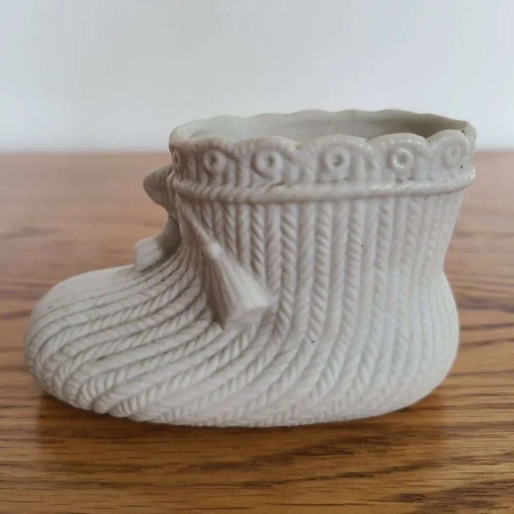 Vintage Bisque Porcelain Ceramic Baby Bootie Mini Planter Trinket Container